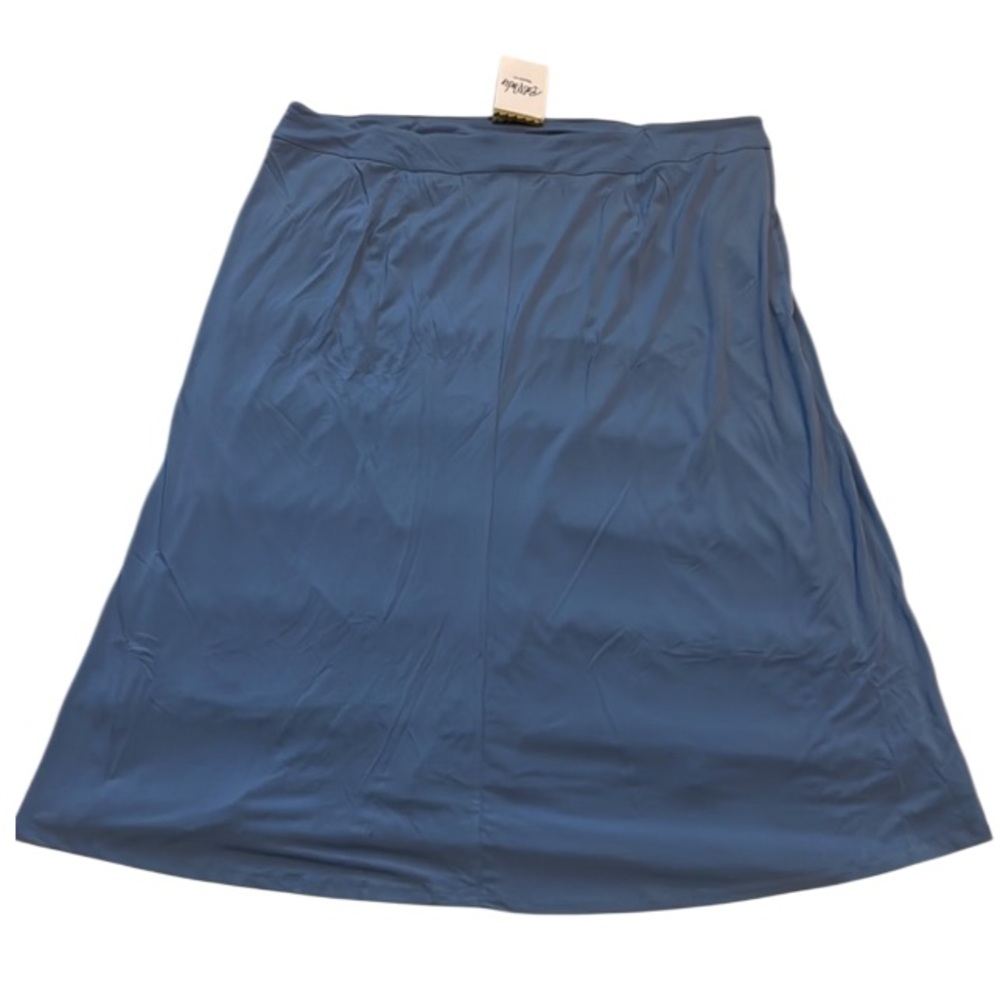 Bob Mackie wearable art maxi skirt stretch knit chambray smokey blue  lined 3X